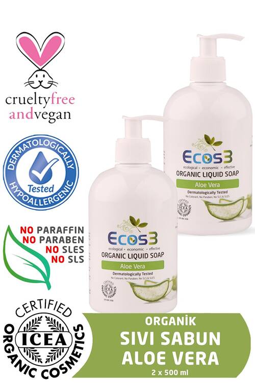 Ecos3 Organik Sıvı Sabun Aloevera 2’li Set 500 ml x 2