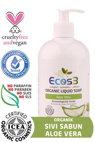 Ecos3 - Ecos3 Aloe Vera Özlü Organik Sıvı Sabun 500 ml Ecos3 - Ecos3 Aloe Vera Özlü Organik Sıvı Sabun 500 ml