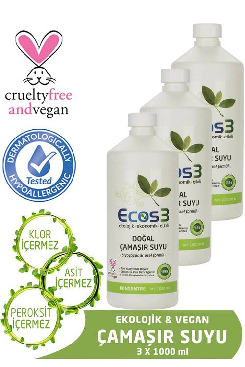 Ecos3 Ekolojik Doğal Çamaşır Suyu 3'lü Set 3 x 1000 ml