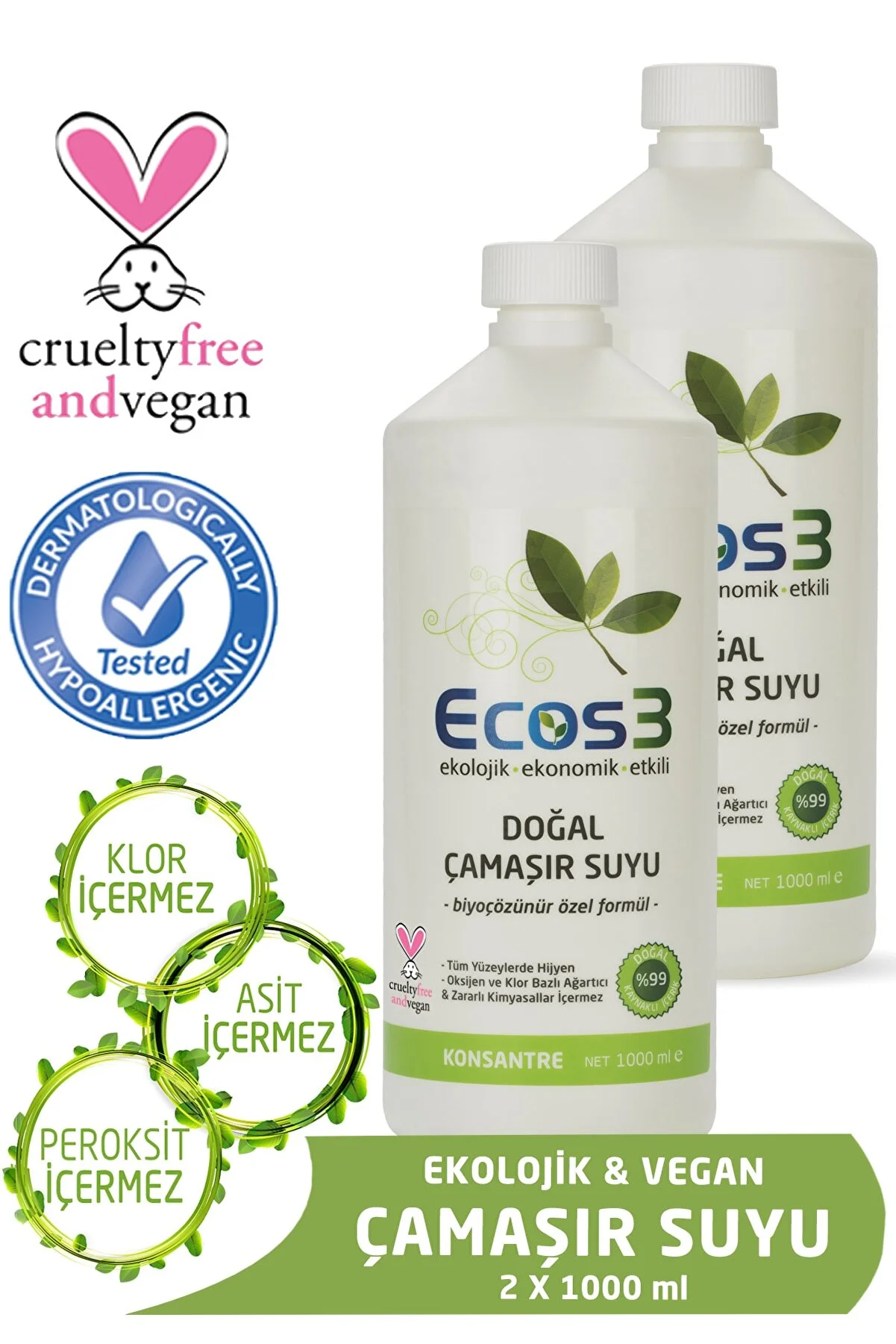Ecos3 - Ecos3 Ekolojik Doğal Çamaşır Suyu 2’li Set (2 x 1000 ml)