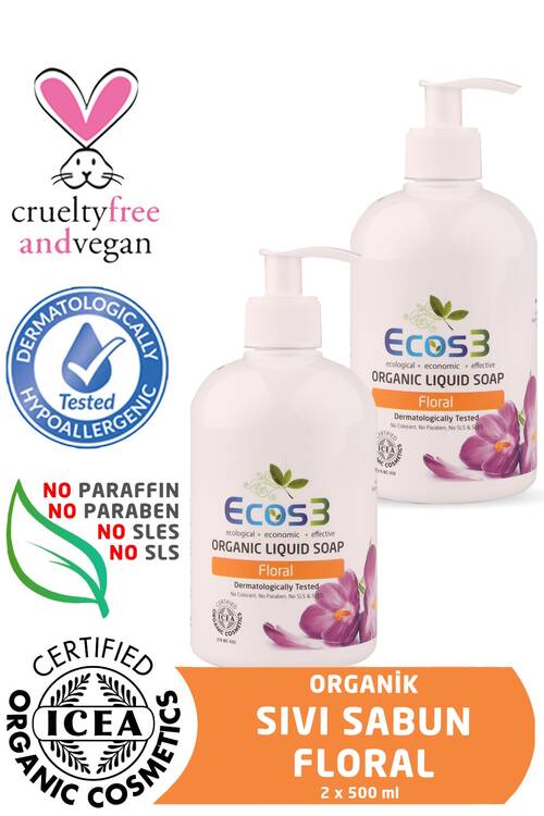 Ecos3 Organik Sıvı Sabun Floral 2’Li Set 500 ml x 2