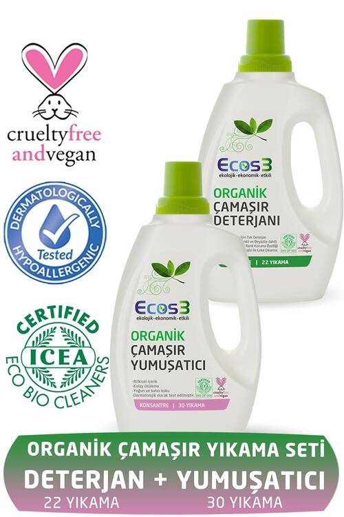 Ecos3 Organik Sıvı Çamaşır Deterjanı + Çamaşır Yumuşatıcı