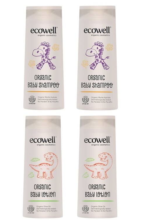 Ecowell Organik Bebek Bakım 4'lü Set - Organik Bebek Şampuanı (2x300 ml) ve Bebe Losyon (2x300 ml)