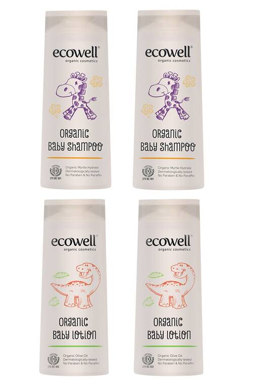 Ecowell Organik Bebek Bakım 4'lü Set - Organik Bebek Şampuanı (2x300 ml) ve Bebe Losyon (2x300 ml)