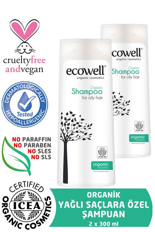 Ecowell Yağlı Saçlar Için Organik Şampuan 2'li Set (2 X 300 Ml) 