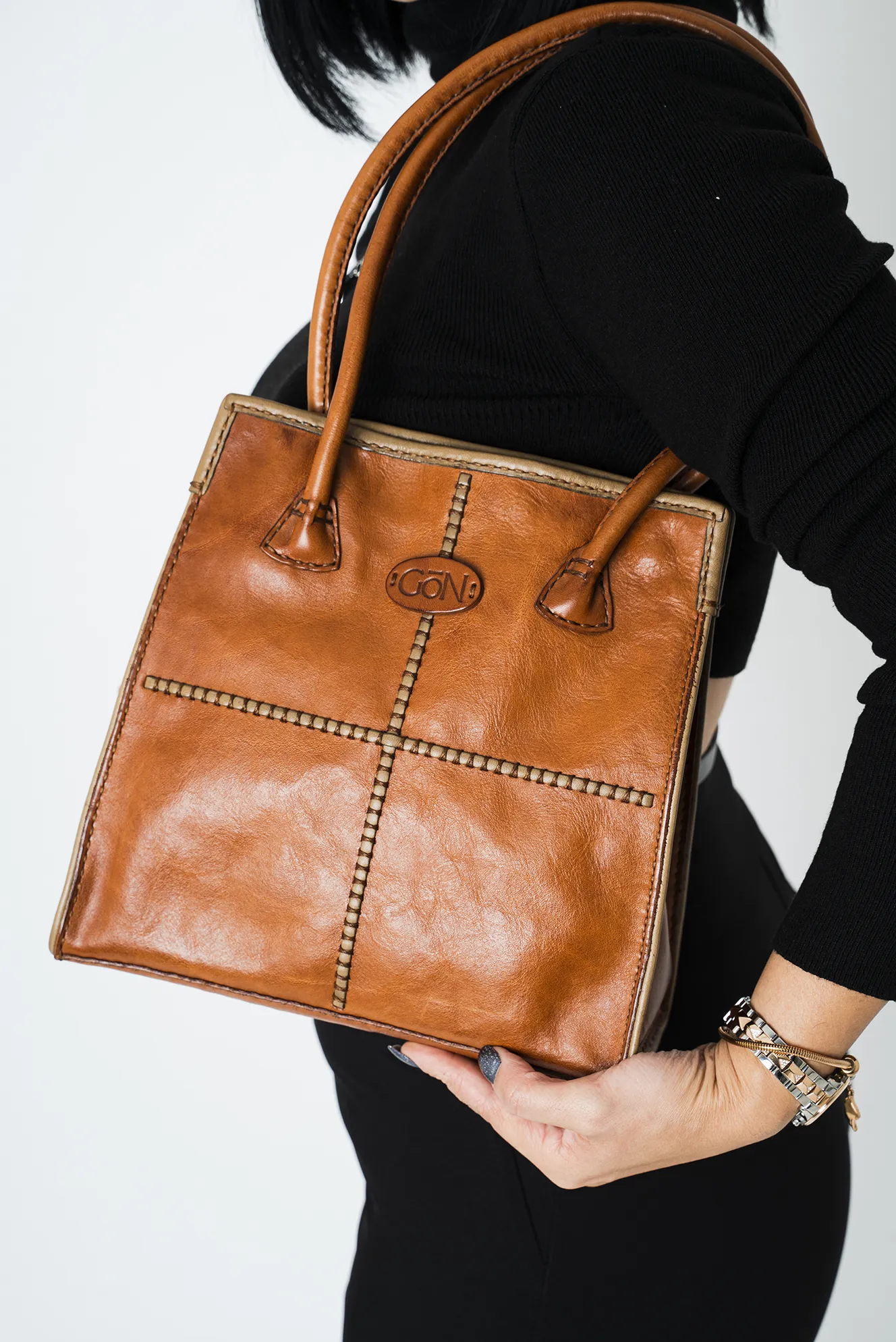 La Moda - Hakiki Deri Kadın Kol Çantası - Kahverengi Desenli