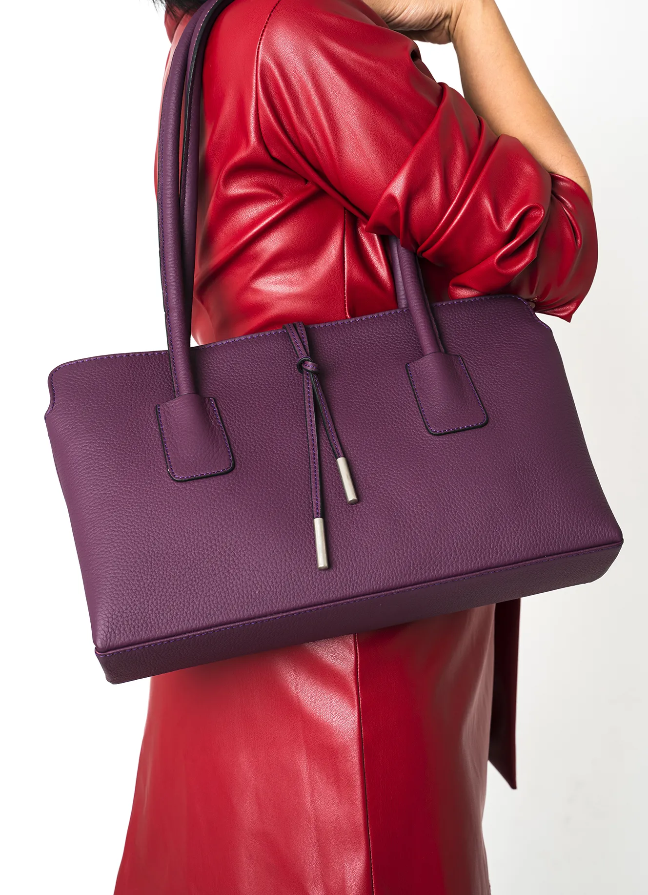 La Moda - Hakiki Deri Kadın Kol Çantası - Mor Renk