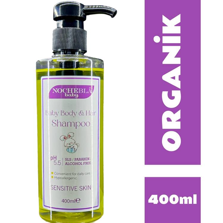 NOCHEBLA Organik Bebek Şampuanı (400ML) - Organik Ve Hipoalerjenik Bebek Saç & Vücut Şampuanı 