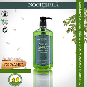 NOCHEBLA Organik Saç Dökülmesine Karşı Argan Yağlı ve Sarımsak Özlü Şampuan Kuru ve Hasarlı Saçlar İçin (1000 ml) - Thumbnail