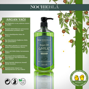 NOCHEBLA Organik Saç Dökülmesine Karşı Argan Yağlı ve Sarımsak Özlü Şampuan Kuru ve Hasarlı Saçlar İçin (1000 ml) - Thumbnail