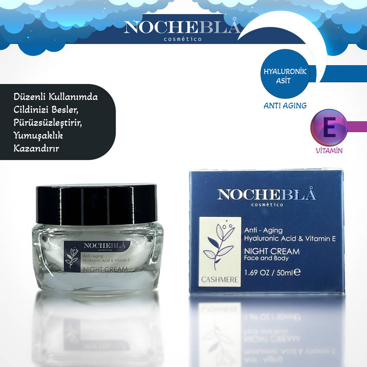 NOCHEBLA Vegan Yaşlanma Karşıtı Hyaluronik Asit ve E Vitamini Yüz & Vücut Gece Kremi (50 ml)